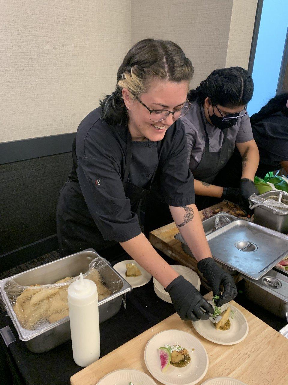 A photo of someone preparing food.